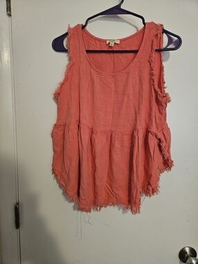 Kori Coral Frayed Peplum Tank